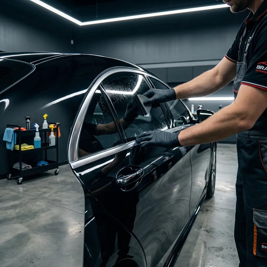 Professional window tinting on a luxury sedan in Dubai